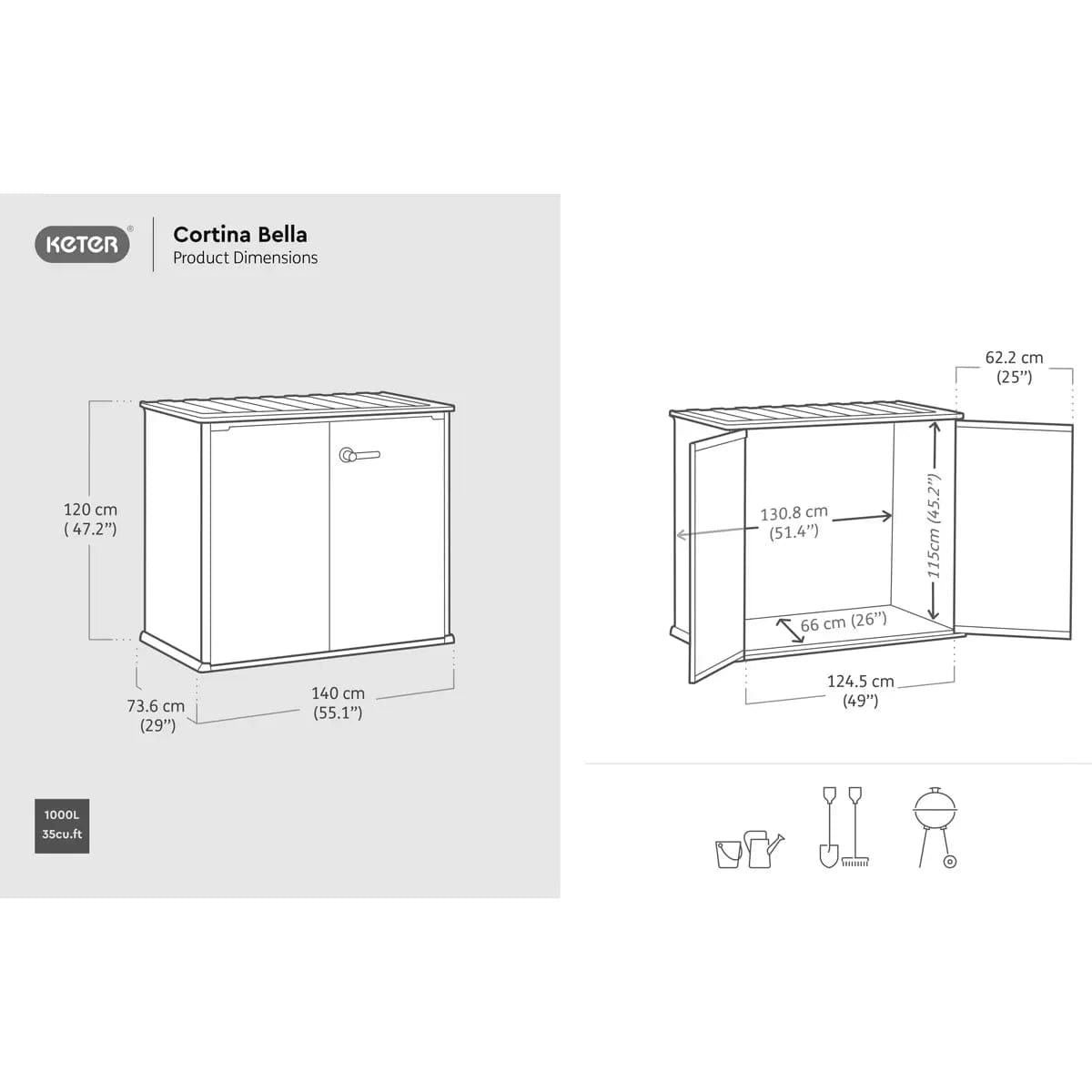 Keter Cortina Bella 4′ x 2′ Plastic Vertical Storage Shed